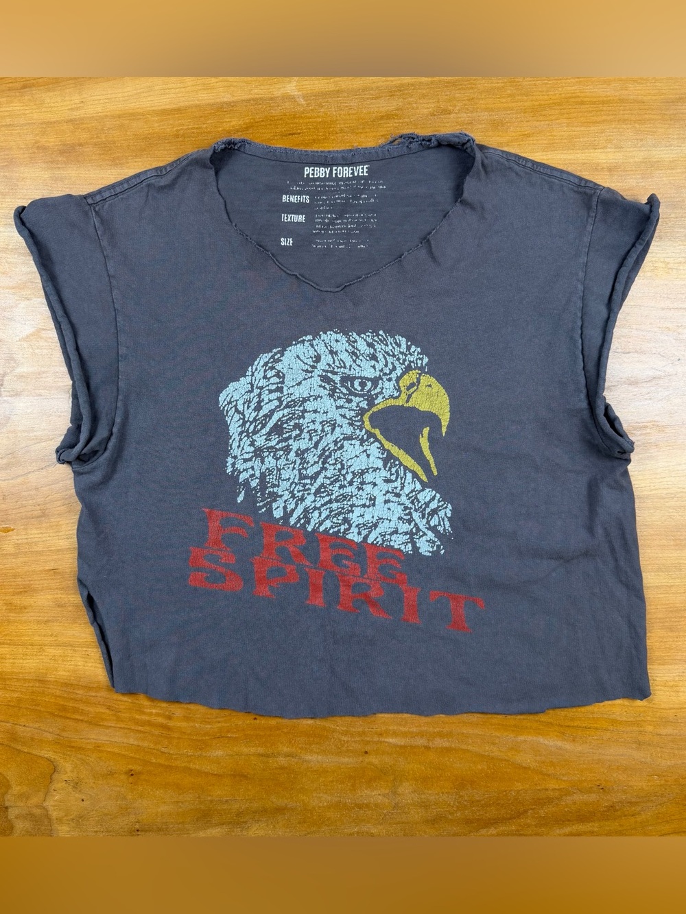 Pebby Forevee Free Spirit Eagle Muscle Tee Gray Distressed Cropped Tank